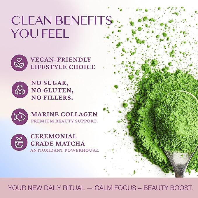 Aya Matcha Organic Ceremonial Grade Matcha Powder with Marine Collagen – Premium Matcha Green Tea for Women – Sugar Free Matcha Latte Mix – Keto Matcha Collagen Protein Powder for Lattes & Smoothies