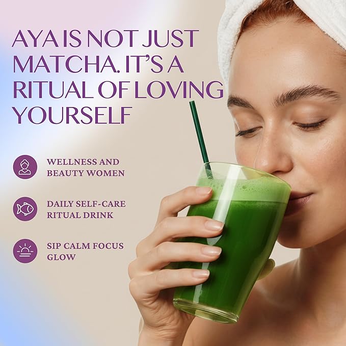 Aya Matcha Organic Ceremonial Grade Matcha Powder with Marine Collagen – Premium Matcha Green Tea for Women – Sugar Free Matcha Latte Mix – Keto Matcha Collagen Protein Powder for Lattes & Smoothies